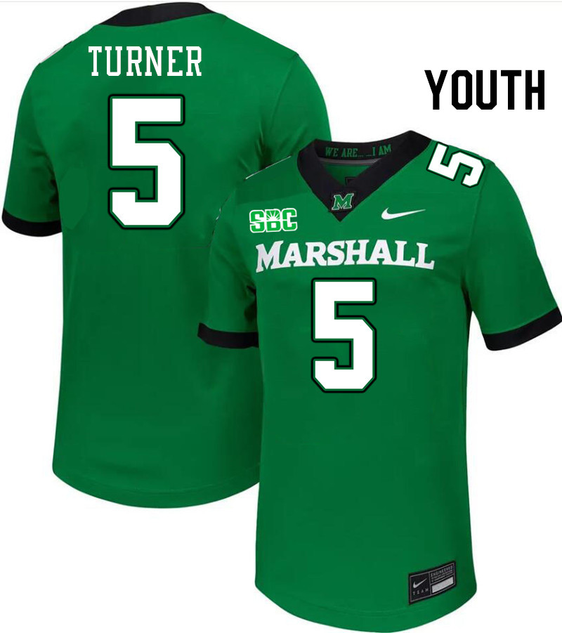 Youth #5 A.J. Turner Marshall Thundering Herd SBC Conference College Football Jerseys Stitched-Green